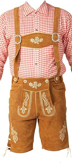 RIDEX Mens Lederhosen + Matching Suspenders Cowhide Golden Leather Short