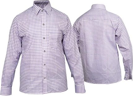 Mens Bavarian Classic Style Lederhosen Longsleeves Purple Checked