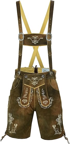RIDEX Men's Oktoberfest Leather Antique Lederhosen Short with Matching Suspenders