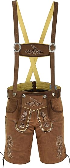 RIDEX Men's Oktoberfest Traditional Antique Leather Lederhosen Short Trouser with Matching Suspenders