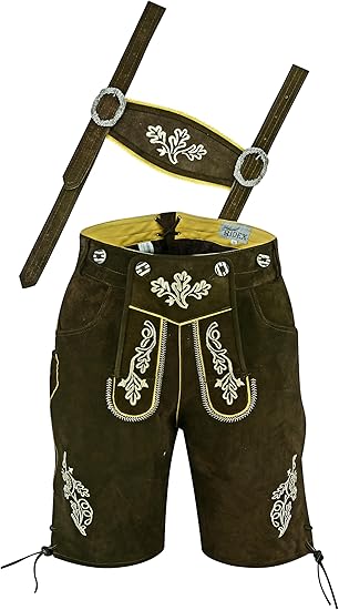 RIDEX Oktoberfest Mens Bavarian Leather Lederhosen Short + Matching Suspenders