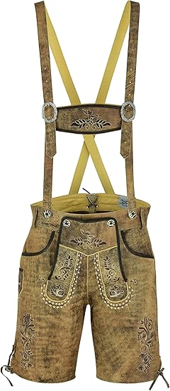 RIDEX Men's Oktoberfest Costume Antique Leather Lederhosen Short Trouser with Matching Suspenders